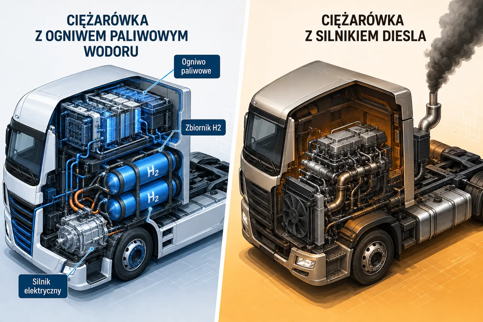 Wodór w transporcie ciężkim: Paliwo przyszłości czy ślepa uliczka? 1 Jak działa ogniwo paliwowe w ciężarówce wodorowej?